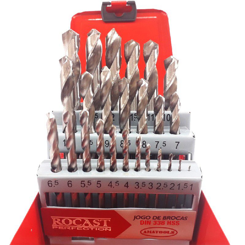 Jogo de Brocas Helicoidais Com Haste Cilíndrica em HSS Com 25 Peças (5,0161) - Rocast
