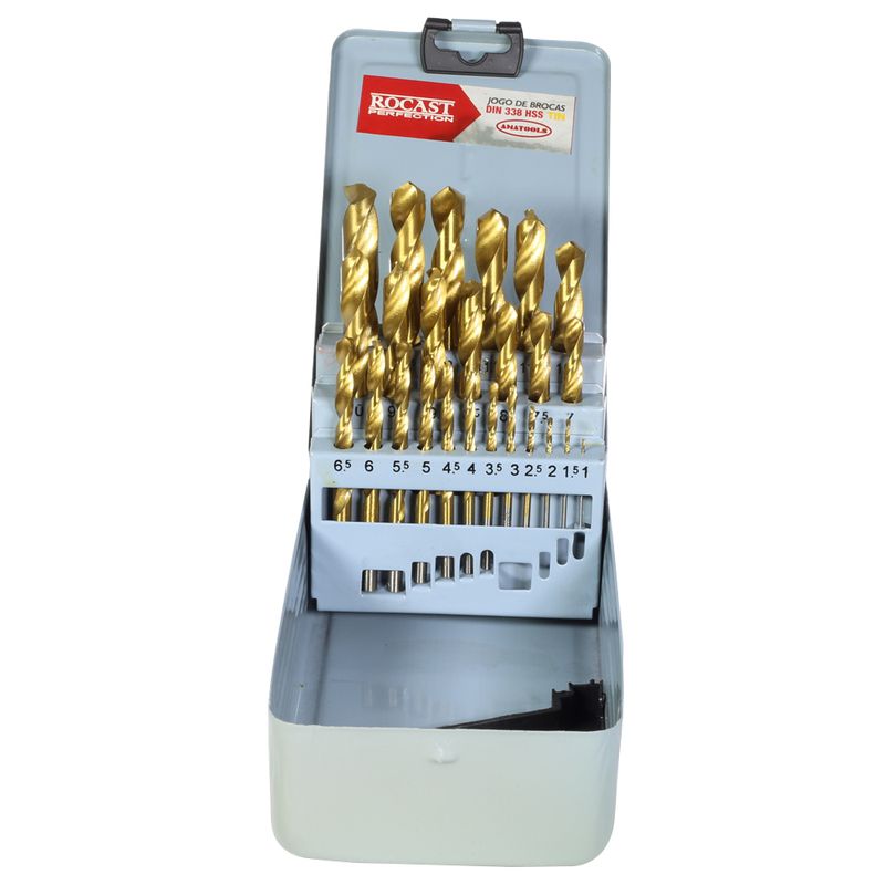 Jogo 25 Brocas HP Titânio Aço Rápido HSS TIN 1,0a13,0mm 137,0059 ROCAST
