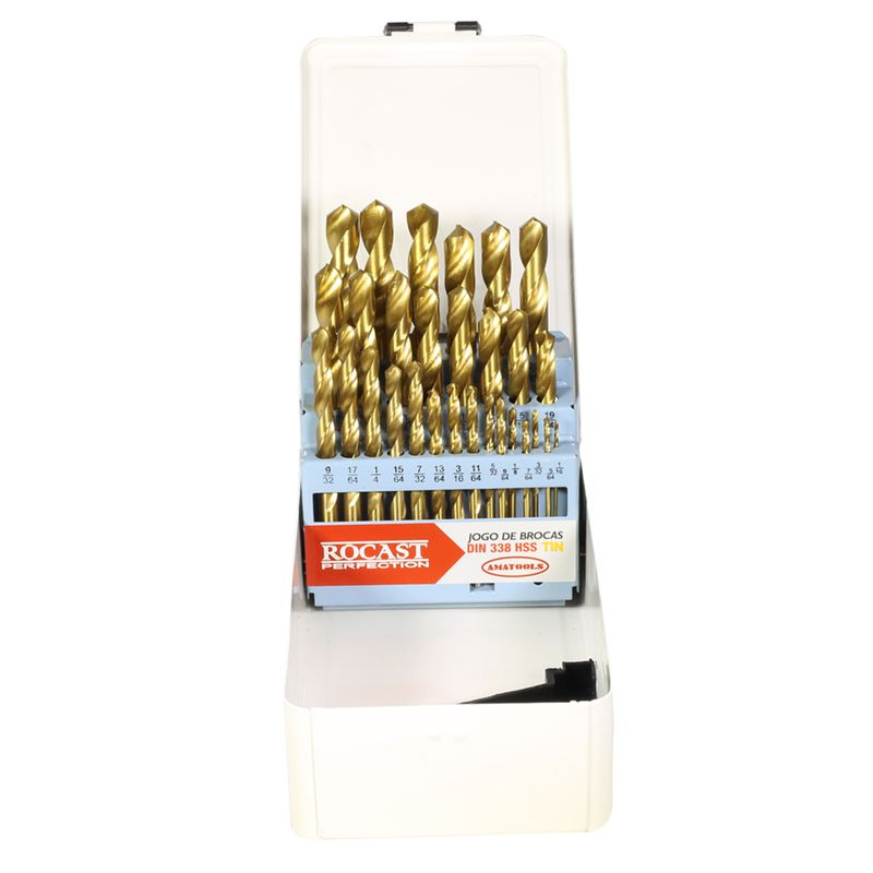 Jogo 29 Brocas HP Titânio Aço Rápido HSS TIN 1/16pola1/2pol 137,0061 ROCAST