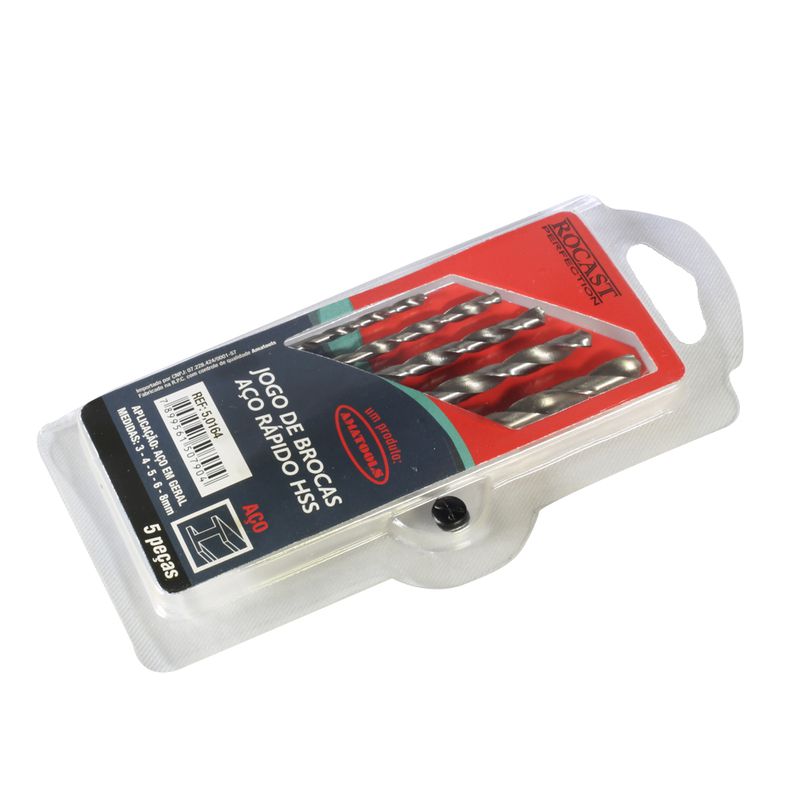 Jogo Brocas Haste Cilíndrica HSS DIN338N 5 peças 3,0 a 8,0mm 05,0164 ROCAST
