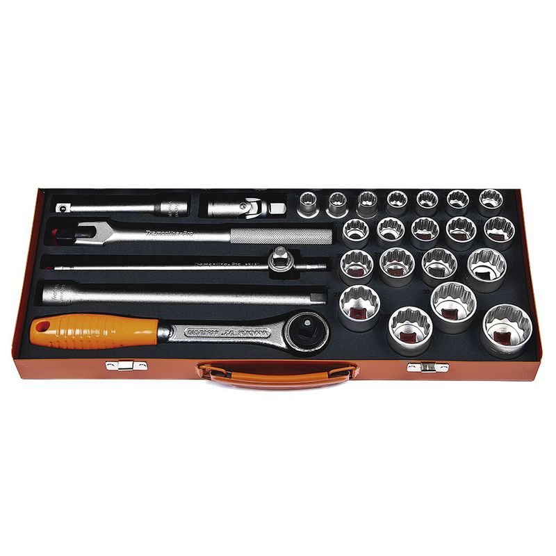 Maleta Com Soquetes Estriados e Acessórios 1/2'' - 26 Peças (44833/427) - Tramontina Pro