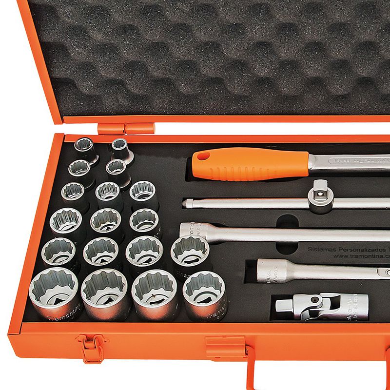 Maleta Com Soquetes Estriados e Acessórios 1/2'' - 43 Peças (44833/443) - Tramontina Pro
