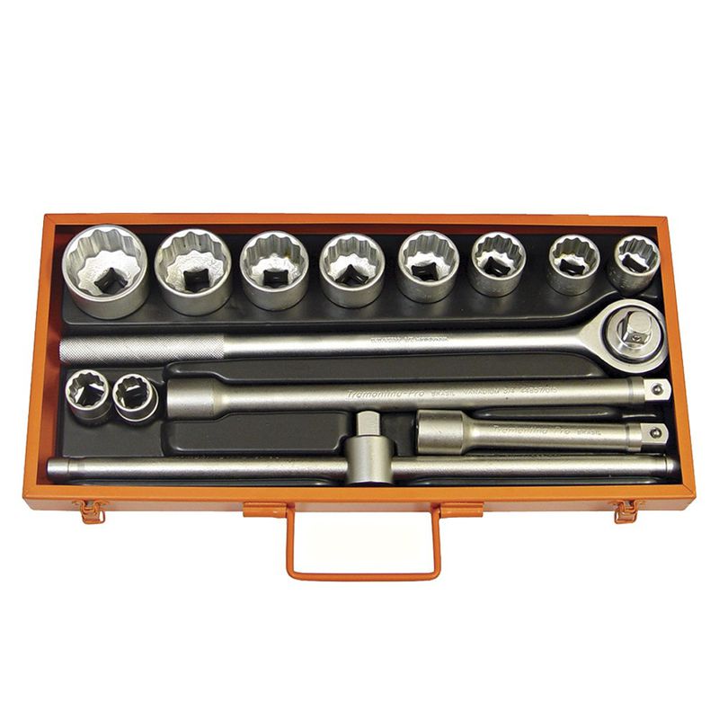 Maleta Com Soquetes Estriados e Acessórios 3/4'' - 14 Peças (44854/414) - Tramontina Pro