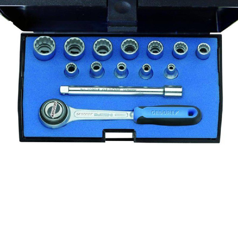 Jogo de Soquete Estriado 1/4'' (4 à 13mm) 14 Peças - GEDORE