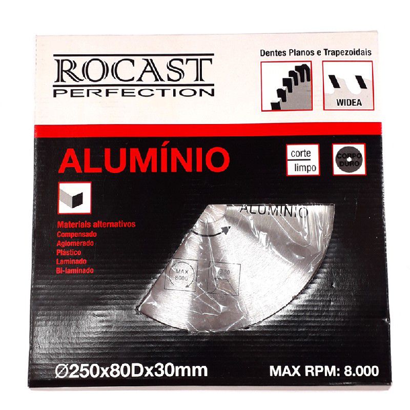Serra Circular Pastilha Metal Duro Alumínio 250mm x 80 Dentes (120,0001) - Rocast