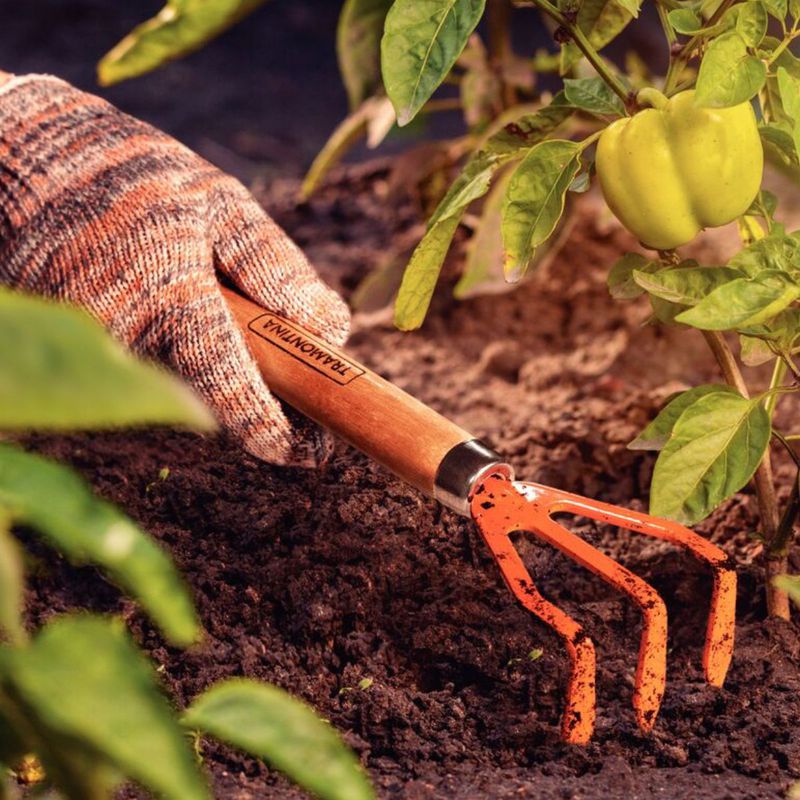 Ancinho Metálico Para Jardinagem Com 3 Dentes e Cabo de Madeira (77909/001) - Tramontina