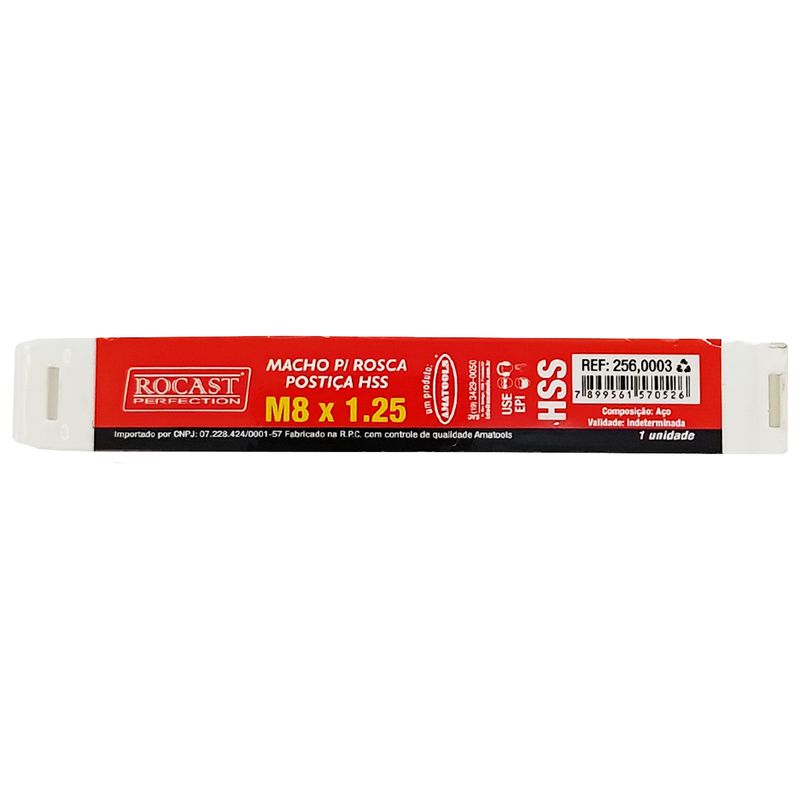 Macho Manual Para Rosca Postiça - HSS M8 x 1,25mm (256,0003) - Rocast