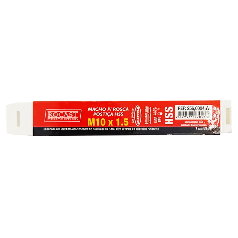 Macho Manual Para Rosca Postiça - HSS M10 x 1,50mm (256,0004) - Rocast