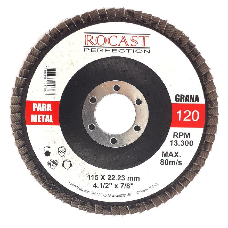 Disco de Lixa Flap 4.1/2'' Gr 120 (102,0004) - Rocast