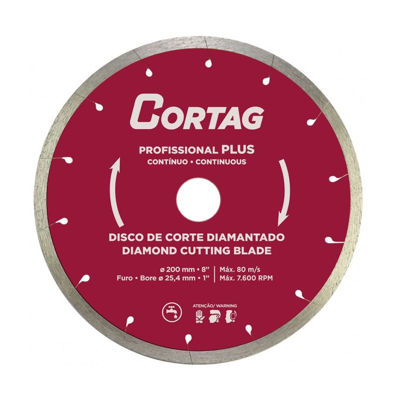 Disco de Corte Diamantado Profissional Plus 200mm 8Pol. 7.600rpm - Cortag