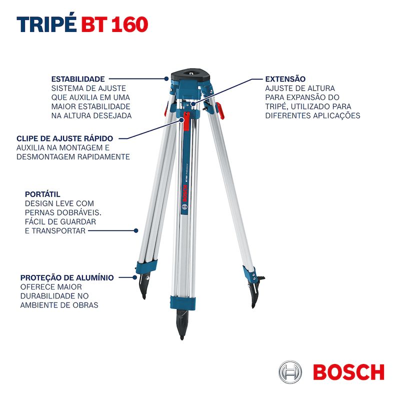 Tripé Bosch BT 160 Professional para nivelador, 1,6m