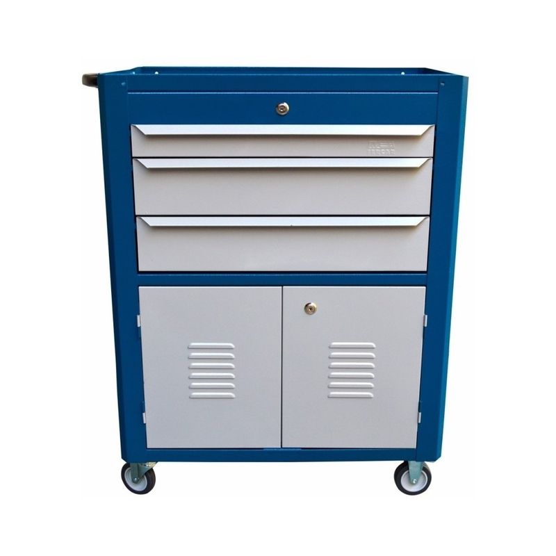 Carrinho Para Ferramentas Fechado Com 3 Gavetas Azul (C06) - Fercar
