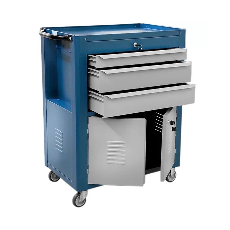 Carrinho Para Ferramentas Fechado Com 3 Gavetas Azul (C06) - Fercar