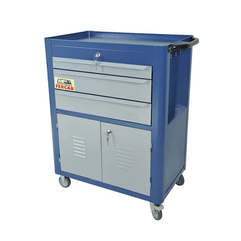 Carrinho Para Ferramentas Fechado Com 3 Gavetas Azul (C06) - Fercar
