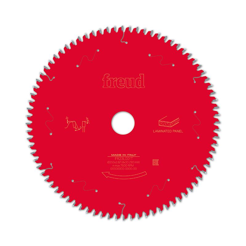 Disco de Serra de Mesa Freud para Painéis bilaminados 250mm 80 dentes com diâmetro do furo 30mm e espessura do corte 2,8mm