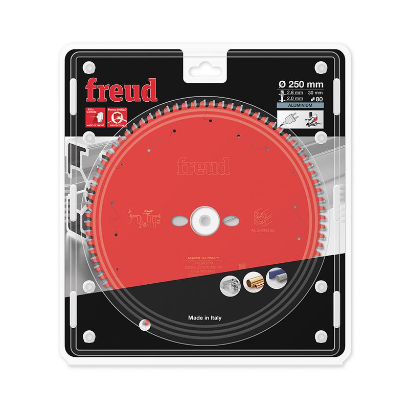 Disco de Serra Meia Esquadria Freud para Alumínio 250mm 80 dentes com diâmetro do furo 30mm e espessura do corte 2,8mm