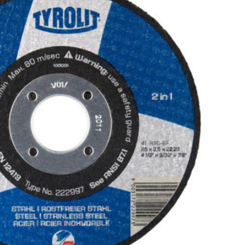 Disco de Corte 2 Telas 4.1/2" x 3/32" x 7/8" - Basic 2in1 - 222997 - TYROLIT