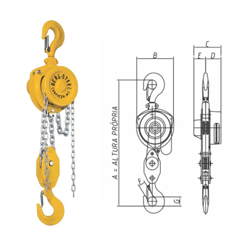 Talha Manual Compacta NT-8 1500Kg x 3 Metros - Berg-Steel