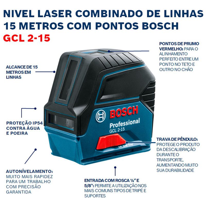 Nivel Laser Combinado 15 Metros GCL2-15 em maleta - Bosch