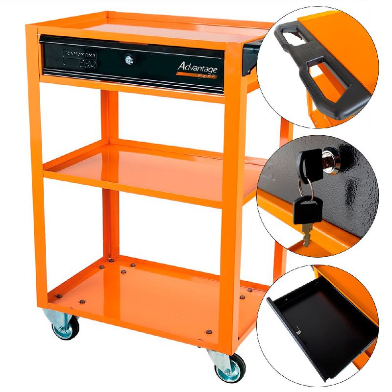 Carrinho Para Ferramentas Aberto Com 1 Gaveta Laranja (44951/002) - Tramontina Pro