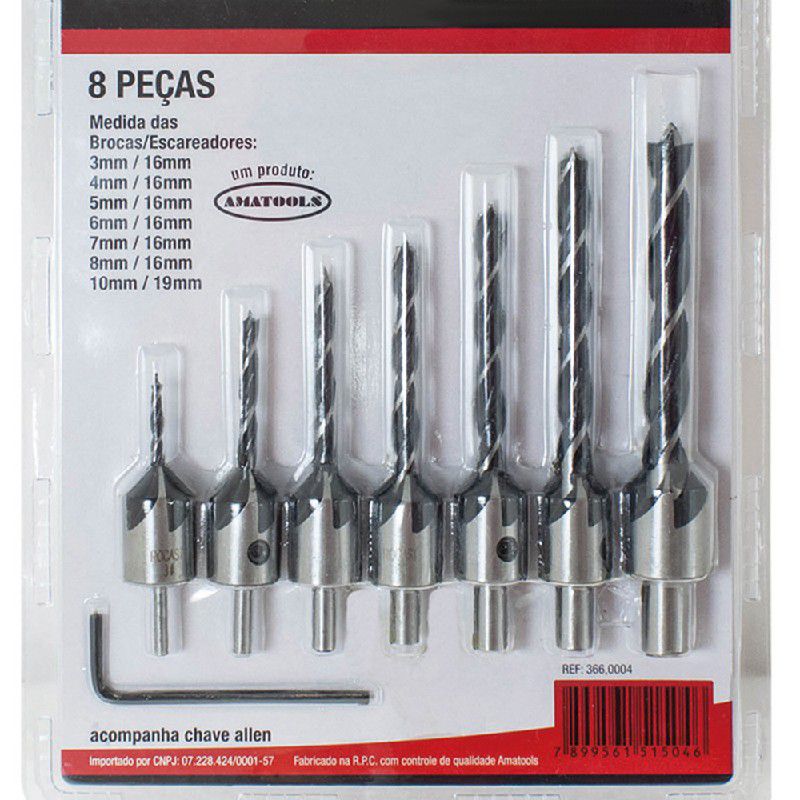 Jogo de Brocas Escareadoras 8 Peças (366,0004) - Rocast