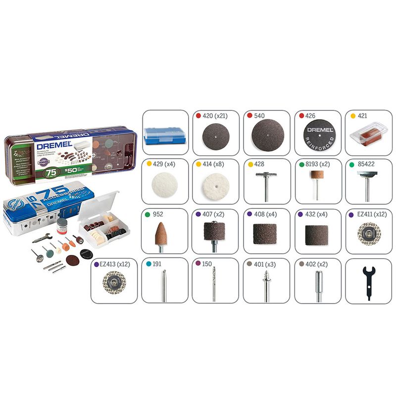 Kit de Acessórios Para Micro Retífica Com 75 Peças (26150707AC) - Dremel