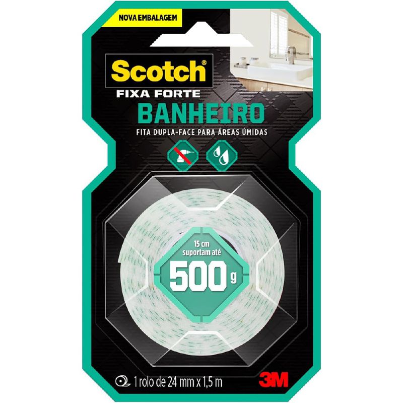 Fita Dupla Face Scotch Fixa Forte Banheiro 24mm x 1,5m (HB004488316) - 3M