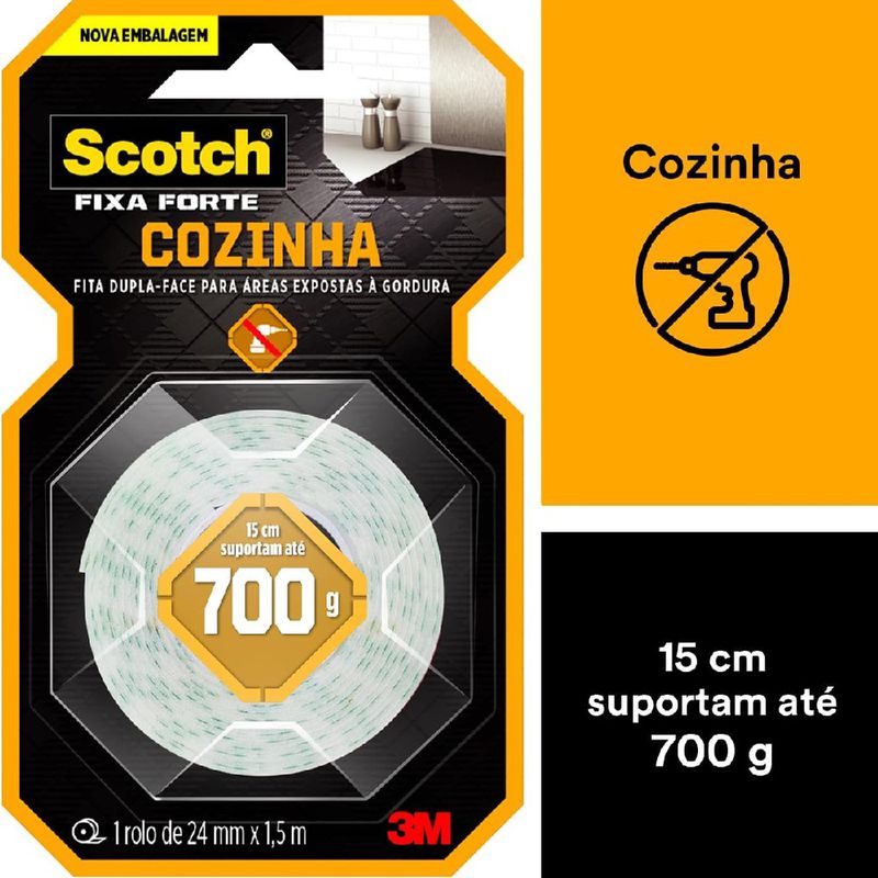 Fita Dupla Face Scotch Fixa Forte Cozinha 24mm x 1,5m (HB004750160) - 3M