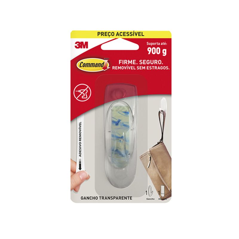 Gancho Adesivo Médio Transparente Command - 1 Unidade - 3M