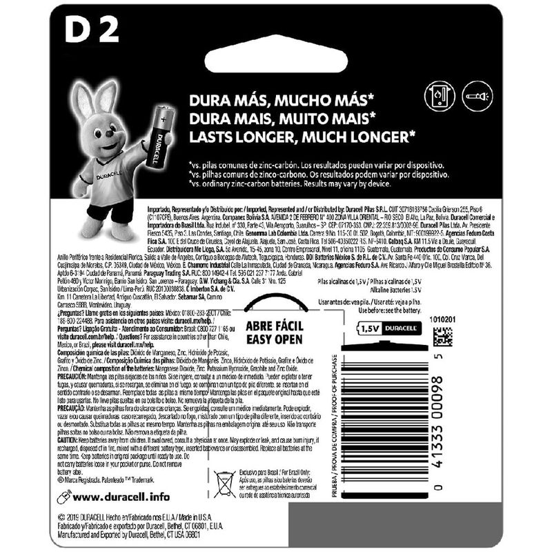 Pilha Alcalina D Grande Com 2 Unidades (4303) - Duracell