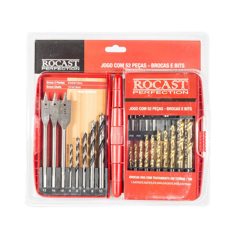 Jogo de Brocas e Pontas Bits 52 peças 360,0001 ROCAST