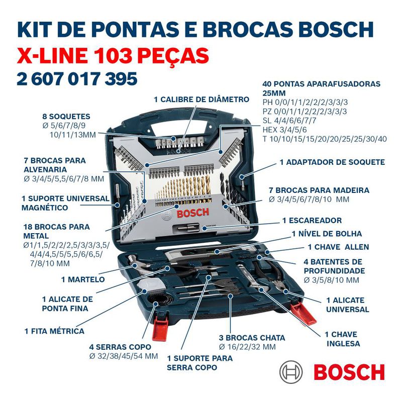 Kit de Pontas e Brocas em Titânio Bosch X-Line 103 Peças