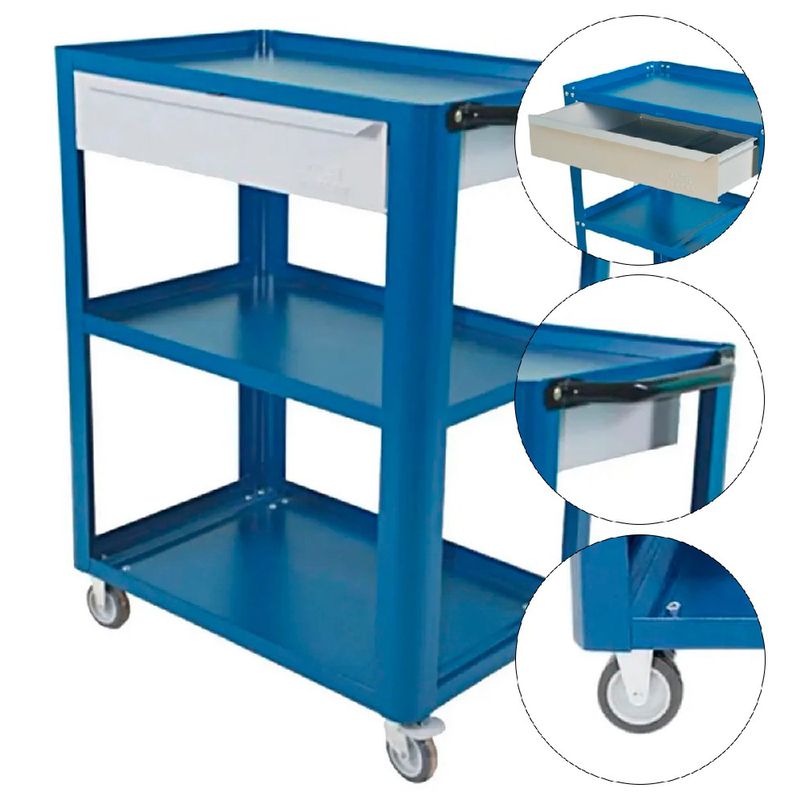 Carrinho Para Ferramentas Desmontável Com 1 Gaveta Azul (CD02) - Fercar