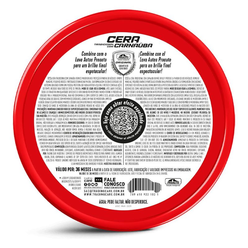 Cera em Pasta Tradicional Com Carnaúba 200g (204) - Proauto 