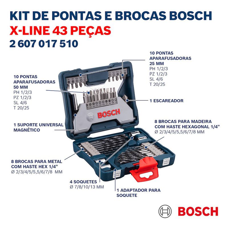 Kit de pontas e brocas Bosch X-Line 43 peças