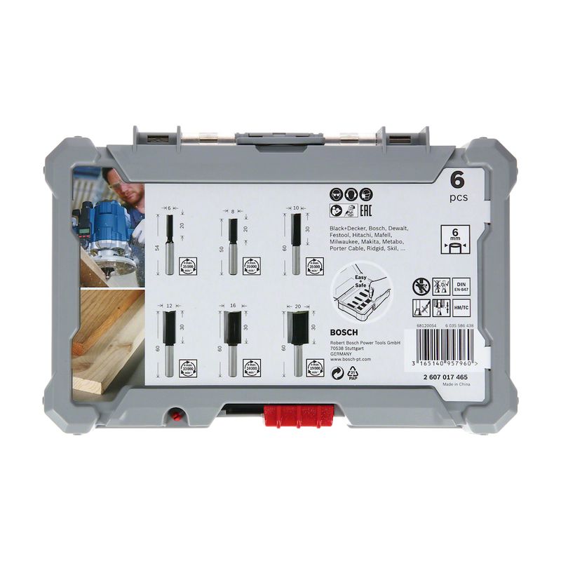 Jogo de fresas retas Bosch encaixe de 6 mm 6 peças
