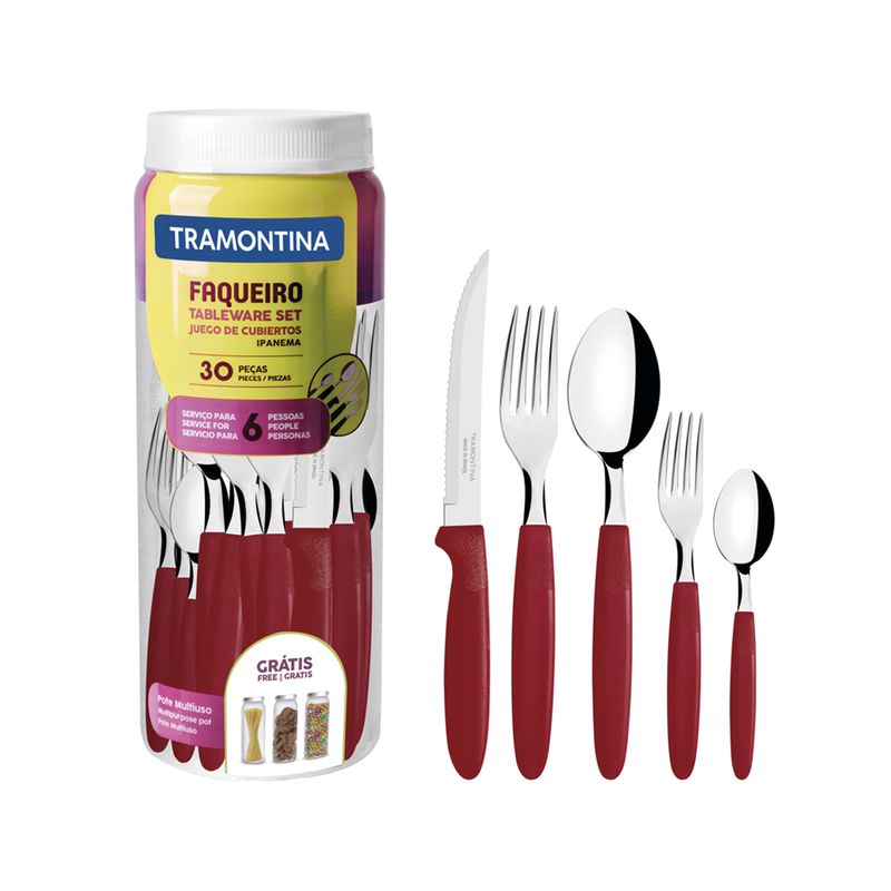 Faqueiro Ipanema em Aço Inox Vermelho 30 Peças - Tramontina