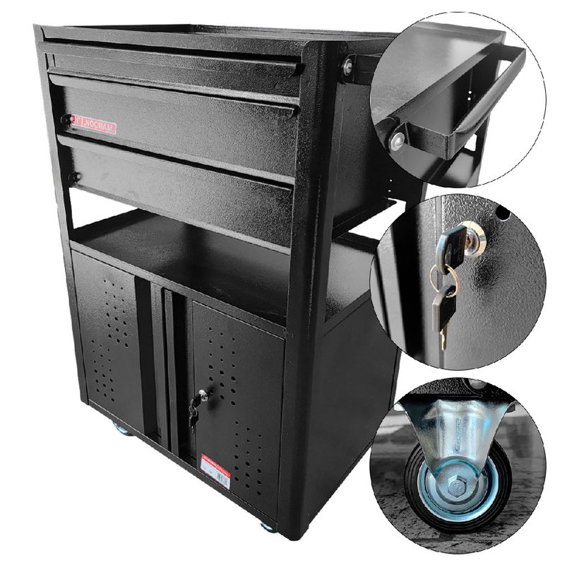 Carrinho Para Ferramentas Fechado Com 3 Gavetas (NC-10) - Nocram