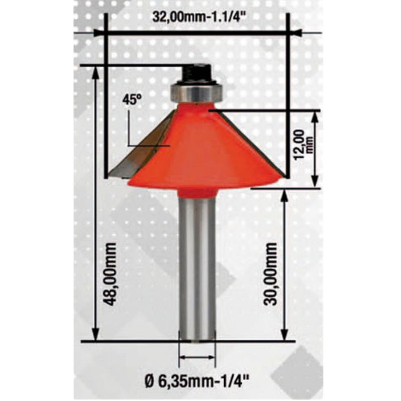 Fresa Para Tupia Moldura Reta / Chanfro 1.1/4'' x 1/4'' (91,0013) - Rocast