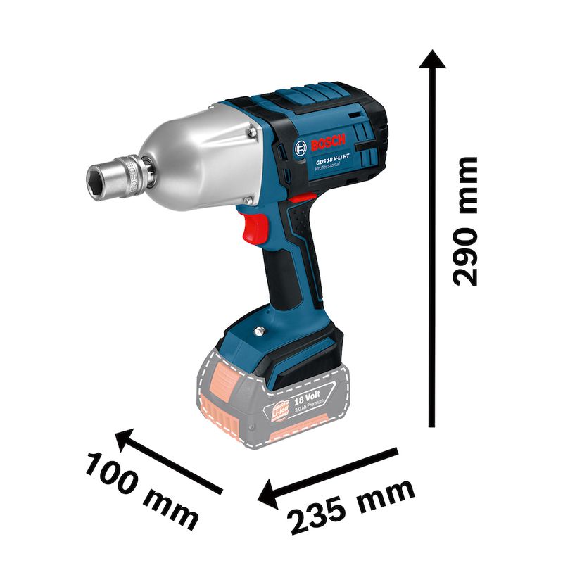 Chave de Impacto a Bateria de ½'' Bosch GDS 18V-LI, 650Nm, 18V, sem Bateria e sem Carregador 