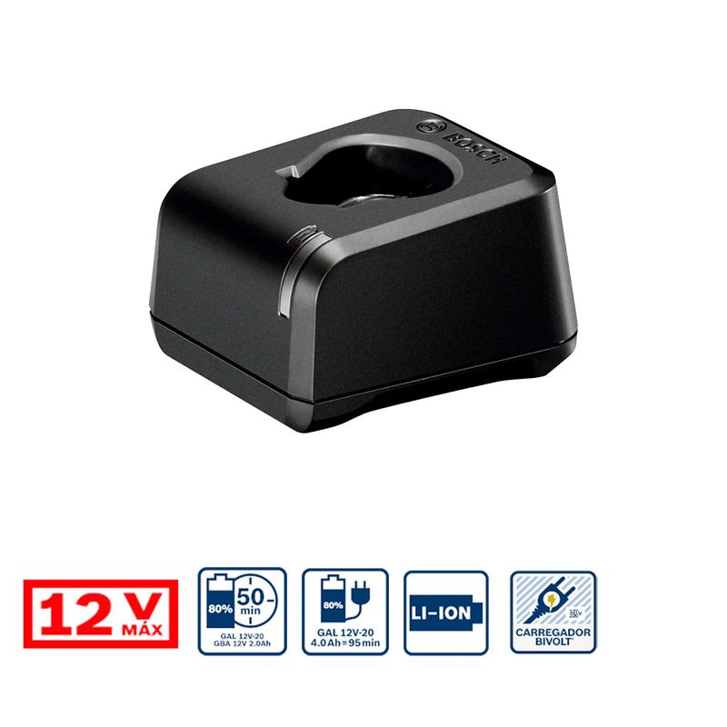 Carregador Bosch GAL 12V-20, 12V, BIVOLT, Compatível com 100% das Baterias 12V Bosch