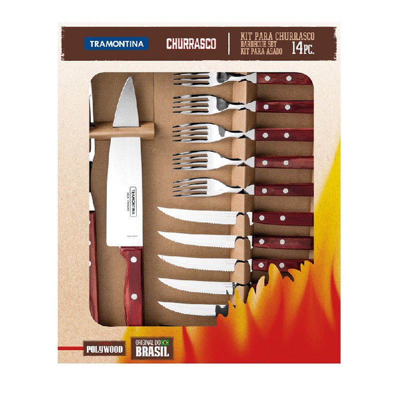 Kit Churrasco 14 Peças Vermelho Polywood - Tramontina