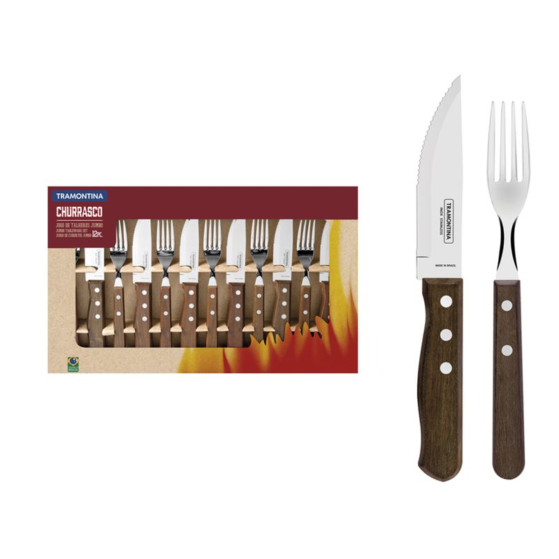 Jogo de Talheres Jumbo p/ Churrasco 12 Peças em Madeira Natural - Tramontina