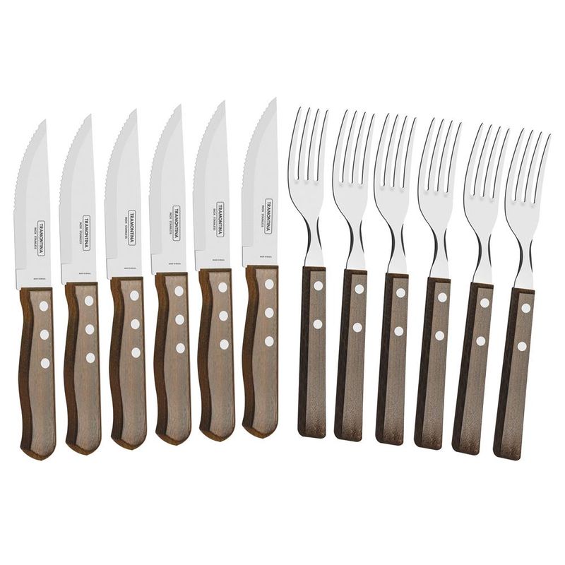 Jogo de Talheres Jumbo p/ Churrasco 12 Peças em Madeira Natural - Tramontina