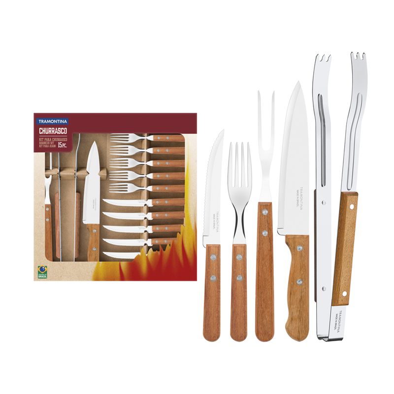 Kit Churrasco 15 Peças em Madeira Natural - Tramontina