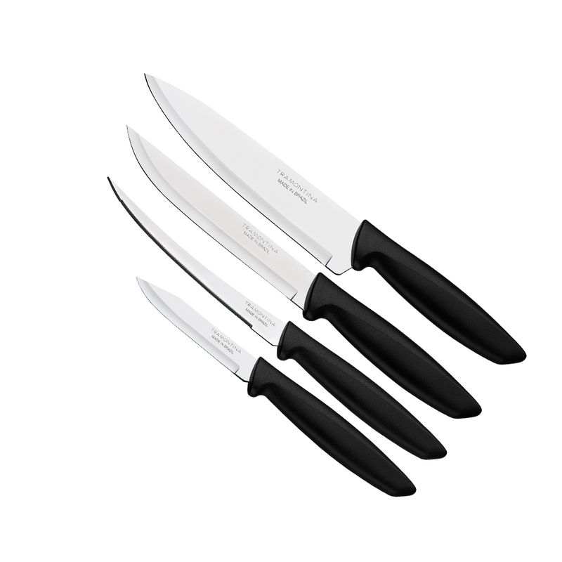 Jogo de Facas Plenus Lâminas em Aço Inox Preto 4 Peças - Tramontina 