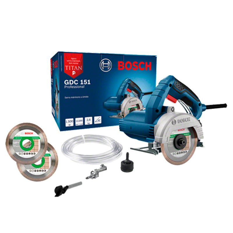 Serra Mármore a úmido Bosch GDC 151 TITAN 1500W 220V, com Kit de refrigeração e 2 Discos