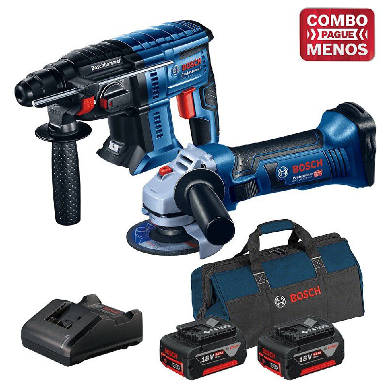 Kit Bosch Martelete + Esmerilhadeira + 2 Baterias 18V + Maleta - Bosch