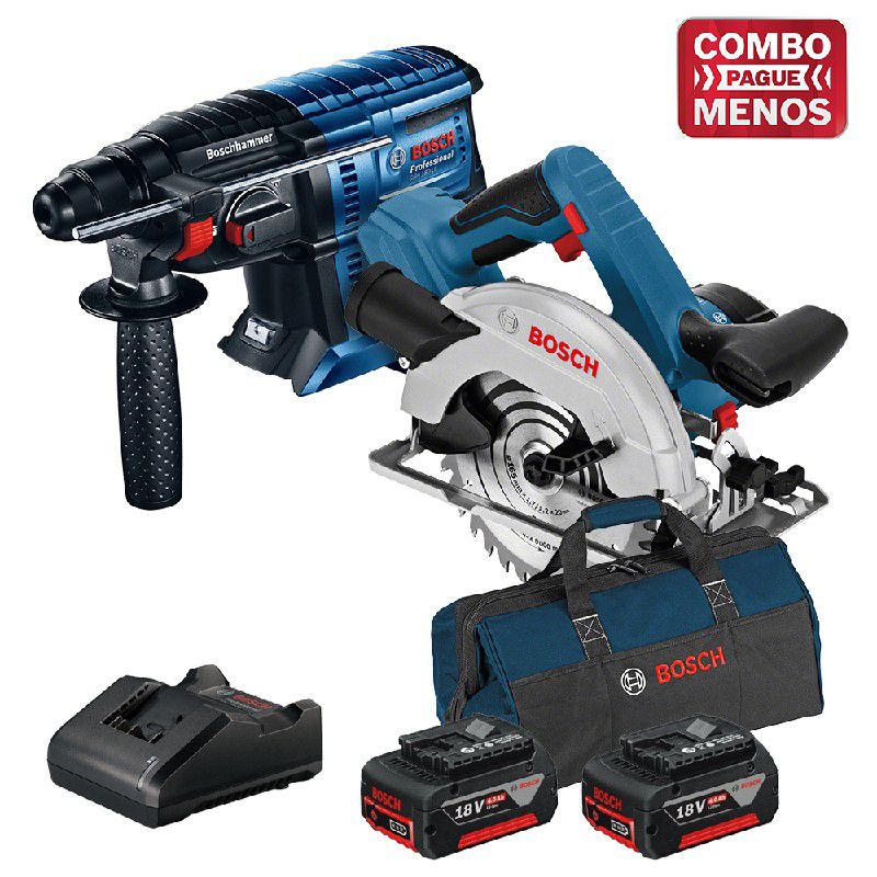 Kit Bosch Martelete + Serra Circular + 2 Baterias 18V + Maleta - Bosch