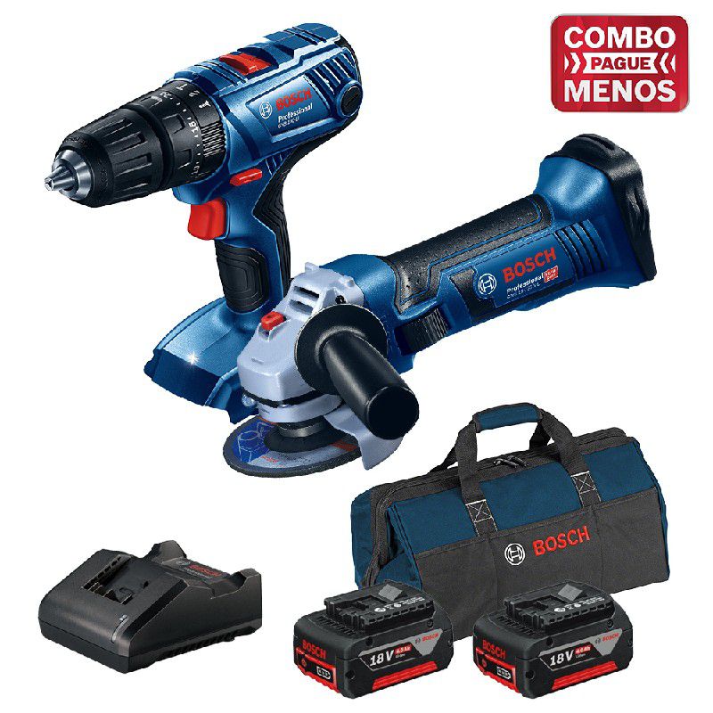 Kit Bosch Furadeira/Parafus + Esmerilhadeira + 2 Baterias 18V + Maleta - Bosch